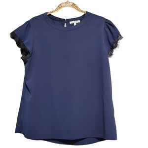 Reese Navy Top with Lace detail on Sleeves. Size XL